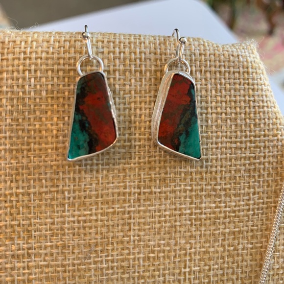 Sterling silver set of earrings and pendant with chrysocolla stones, NWT - Picture 1 of 10